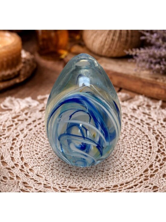Wheaton Village Other - Wheaton Arts Village Egg Paperweight Blue White Ribbon Swirl